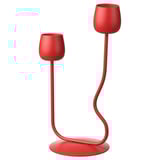 Red SILVERPÄRON double candlestick, curved like flower stems, aluminum with powder coating, stylish modern design.