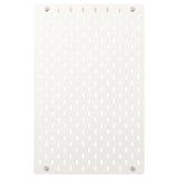 SKÅDIS white pegboard, rectangular, wall-mountable organizer with evenly spaced holes for accessories, made of steel and acrylic paint.