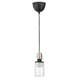 SKAFTET pendant lamp, black. Modern, tube-shaped glass shade, nickel-plated details. Adjustable cord length.