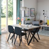 SKÅLSTA Table and 4 chairs, light grey-beige X-shaped black-grey/Knäbäck dark grey profiled metal/black-grey, 140x80 cm