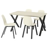 SKÅLSTA Table and 4 chairs, light grey-beige X-shaped black-grey/plastic beige profiled metal/black-grey, 140x80 cm