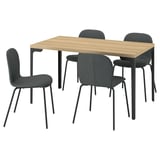 SKÅLSTA Table and 4 chairs, oak effect straight black-grey/Knäbäck dark grey tubular metal/black-grey, 140x80 cm