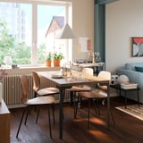 SKÅLSTA Table and 4 chairs, walnut effect straight black-grey/walnut veneer tubular metal/black-grey, 140x80 cm