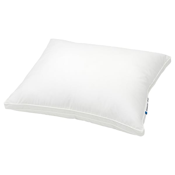 A white SKOGSOLVON pillow, rectangular with double-piped edges, in a plain design, made of lyocell and cotton.