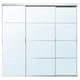 SKYTTA modern glass closet door panel, clear with aluminum frame. Four sections, sliding design, minimalist style.