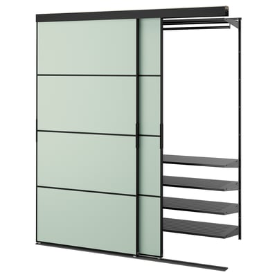 SKYTTA: modern, green, sliding storage system with multiple shelves for organizing items.