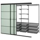 Option: SKYTTA storage unit - modern design with glass doors, metal shelves and mesh drawers in black.