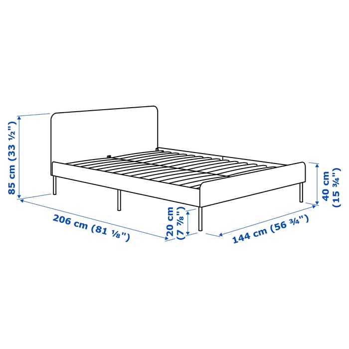 Upholstered bed frame, SLATTUM, black, 140x200 cm IKEA
