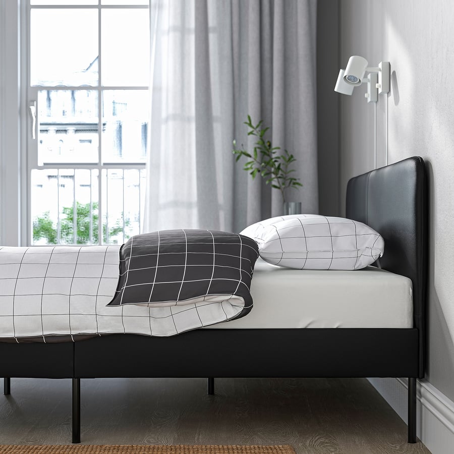 Upholstered bed frame, SLATTUM, black, 140x200 cm IKEA