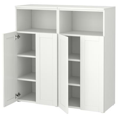 SMÅSTAD white room storage unit with open and closed shelves.