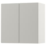 A white SMÅSTAD wall cabinet with two closed doors. The cabinet is rectangular and made of recycled materials. It has a sleek, modern design.
