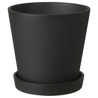 Black clay SMULGUBBE planter with saucer.