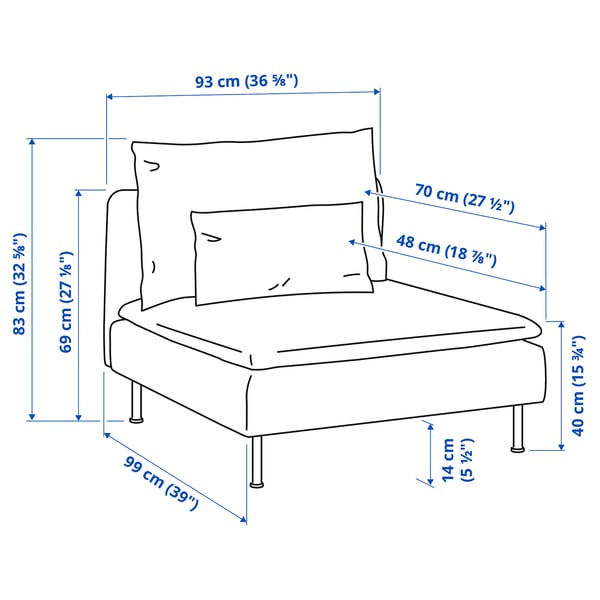 Illustration with measurements for the product: SÖDERHAMN.