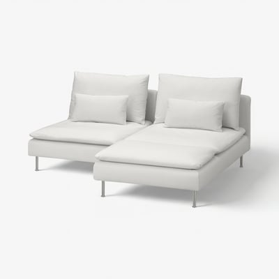SÖDERHAMN modern white leather sectional sofa with chrome legs, clean lines, and plush cushions.