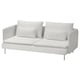 Modern white sofa, streamlined design, soft cushions, chrome legs.