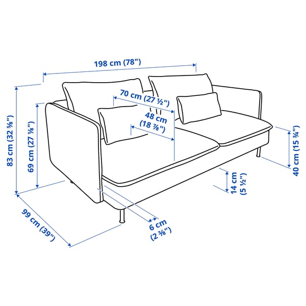 Illustration with measurements for the product: SÖDERHAMN.