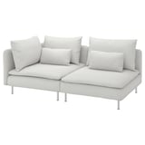 Displays a light gray SÖDERHAMN sectional sofa with deep seats, made of polyester and polyurethane foam for comfort, featuring a modern, clean design.