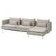 A grey SÖDERHAMN sectional sofa bed with sleek design and multiple cushions.