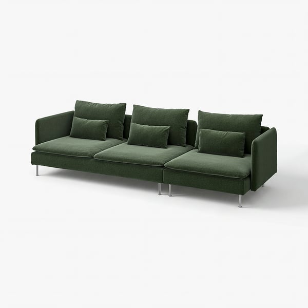 A green SÖDERHAMN sectional sofa with deep seats, loose cushions, and high legs, offering a comfortable and modern design.
