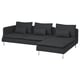 SÖDERHAMN; dark grey sofa; low, deep; fabric; corner chaise; metal legs.