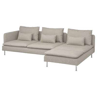 SÖDERHAMN sectional sofa, beige, modern minimalist design, deep seats, plush cushions, chrome legs.