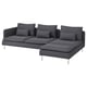 Dark grey modern sectional sofa with metal legs and multiple cushions.
