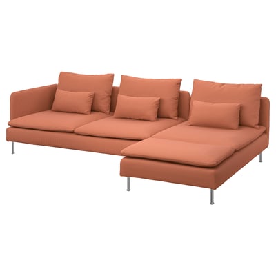 SÖDERHAMN sectional sofa, orange, soft fabric, corner shape with cushions.