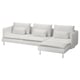 Modern, white, l-shaped sofa. Comfortable, deep seats, chrome legs, sleek design.