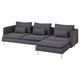 Dark grey modern sectional sofa with metal legs, featuring multiple cushions for comfort.