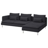 Dark grey SÖDERHAMN sectional sofa with deep seats, loose cushions, and stainless steel legs.