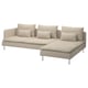 A beige SÖDERHAMN sectional sofa with a chaise longue, featuring deep seats, loose back cushions, and high legs.