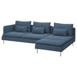 SÖDERHAMN blue sectional sofa with chrome legs, deep seats, and removable cushions.