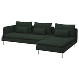 Dark green, modern sectional couch with adjustable back cushions, streamlined legs, and sleek design, perfect for relaxation.