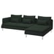 Dark green, modern sectional couch with adjustable back cushions, streamlined legs, and sleek design, perfect for relaxation.