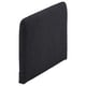 Dark grey rectangular upholstered headboard, simple and modern design. Made from fabric with a subtle pattern.