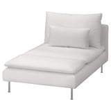 A white SÖDERHAMN chaise longue with a sleek modern design, smooth lines, and chrome legs.