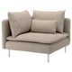 SÖDERHAMN chair. Neutral grey. Upholstered, deep seats. Airy design. Four metal legs.
