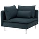 A teal-colored SÖDERHAMN armchair with deep seats, featuring soft cushions and a modern design with sleek metal legs.