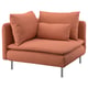 SÖDERHAMN orange chair, soft corduroy. Comfy, deep seat, high legs, slim lines.