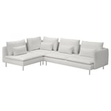 A white SÖDERHAMN sectional sofa with clean lines, featuring plush cushions and metal legs.