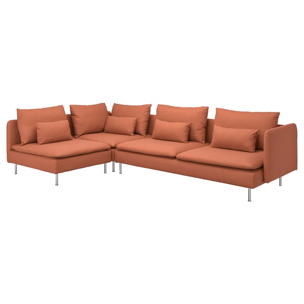 SÖDERHAMN orange sectional sofa, modern, low profile, plush cushions.