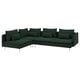 SÖDERHAMN dark green l-shaped sectional sofa with metal legs and numerous cushions.