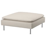 A light beige ikea SÖDERHAMN footstool with chrome legs.