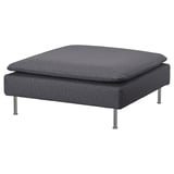 SÖDERHAMN ottoman: dark grey, square, upholstered with chrome legs. Modern minimalist design.