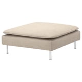 Ikea SÖDERHAMN footstool, beige, upholstered, square shaped, metal legs.