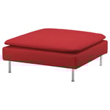 Red SÖDERHAMN ottoman, square-shaped with chrome legs, modern design.