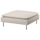 A light beige, square-shaped ottoman named SÖDERHAMN. It has removable, washable fabric cover over a sturdy frame, supported by chrome legs.