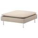 A light beige SÖDERHAMN footstool with a square shape and chrome legs. The soft, upholstered design complements sofas perfectly.
