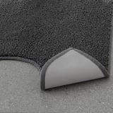 Gray pedestal mat with thick cotton pile, providing warmth and comfort near toilets. Machine washable, with latex backing for stability.