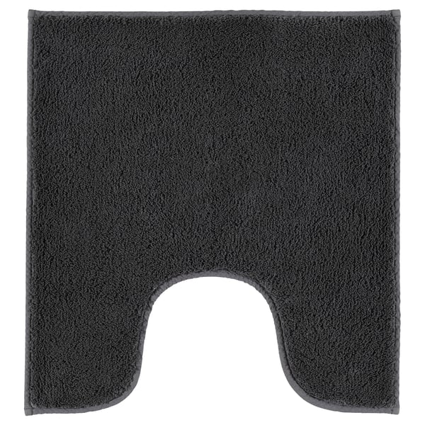 This image shows a dark grey SÖDERSJÖN bathroom mat with a thick cotton pile, designed to fit around a toilet pedestal.